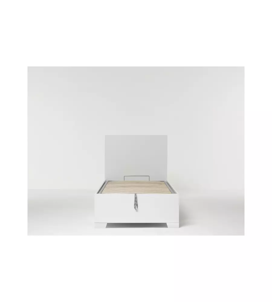 Letto singolo "hi box" bianco con rete, contenitore e piedini 90x190 cm